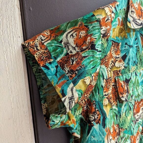 Vintage 90s Mens Jungle Print Short Sleeve Button Down Shirt XL Tiger Leopard - Picture 4 of 10